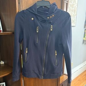 Women's Navy moto Jacket with Asymmetrical Zipper